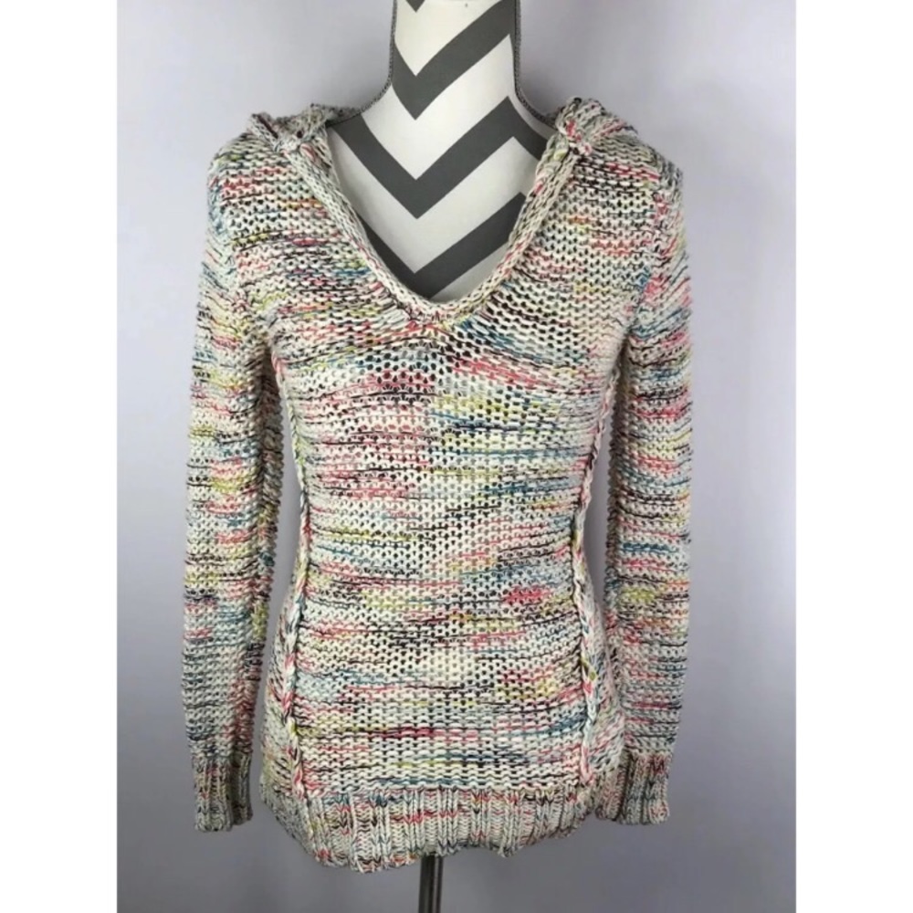 {ROXY Multi-Color Loose Knit Sweater w/ Hoodie}